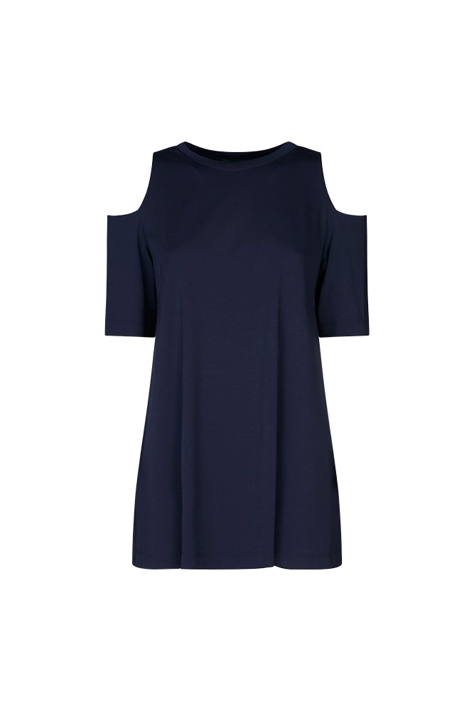 Ischia Cold-Shoulder Top in Blue Jersey
