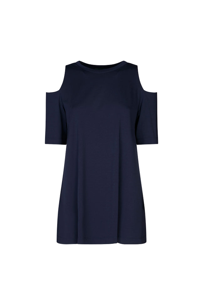 Ischia Cold-Shoulder Top in Blue Jersey