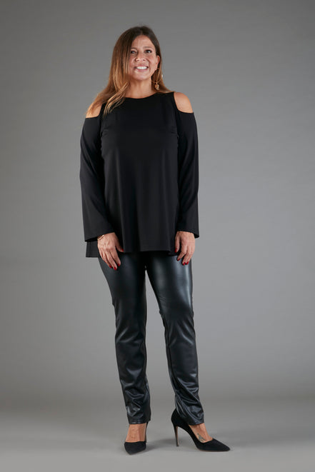 Maglia donna nera manica lunga con scollo all’americana Ischia