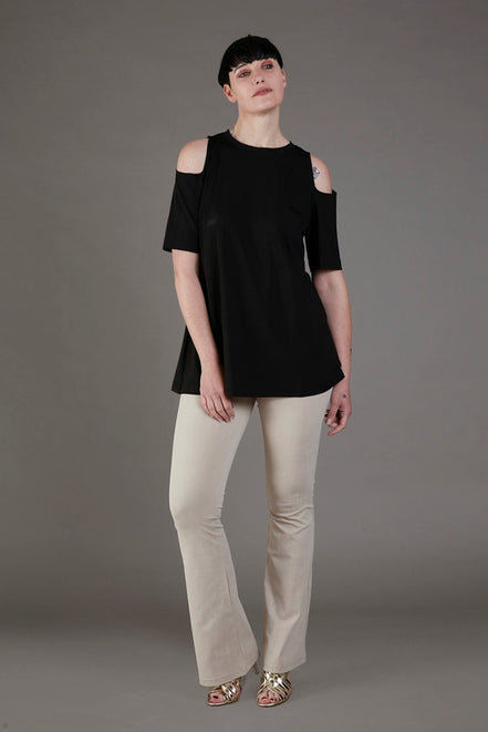 Jeans flare  in punto Milano leggero stretch beige