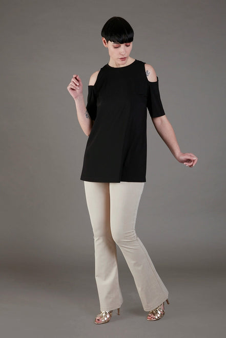 Jeans flare  in punto Milano leggero stretch beige