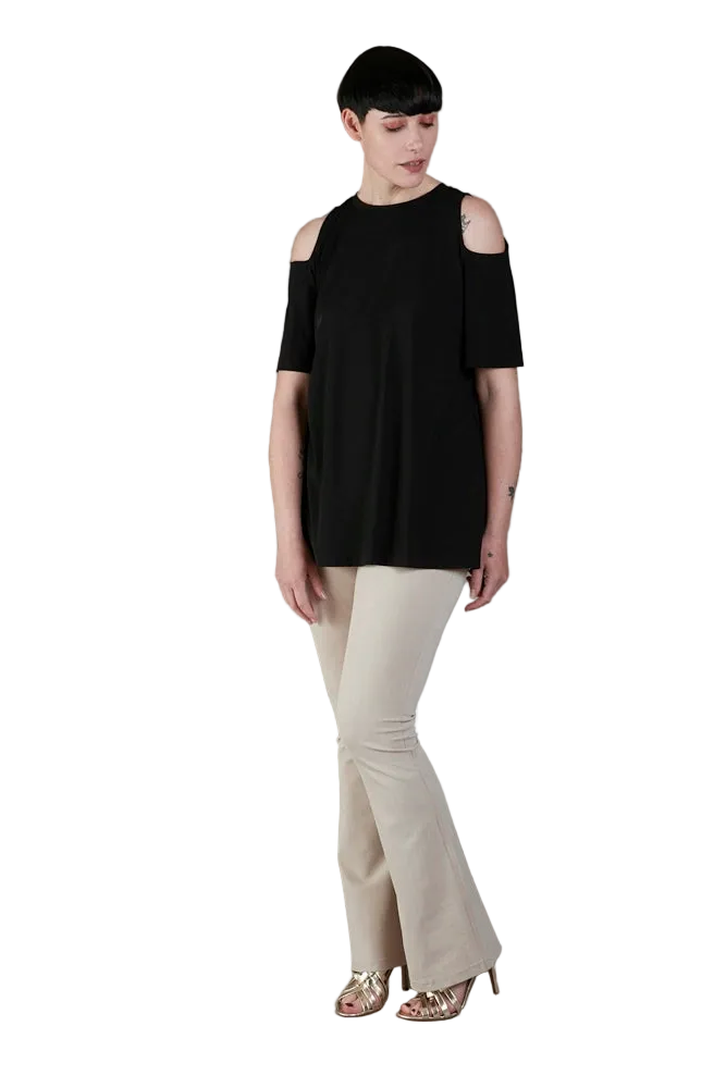 Jeans flare  in punto Milano leggero stretch beige