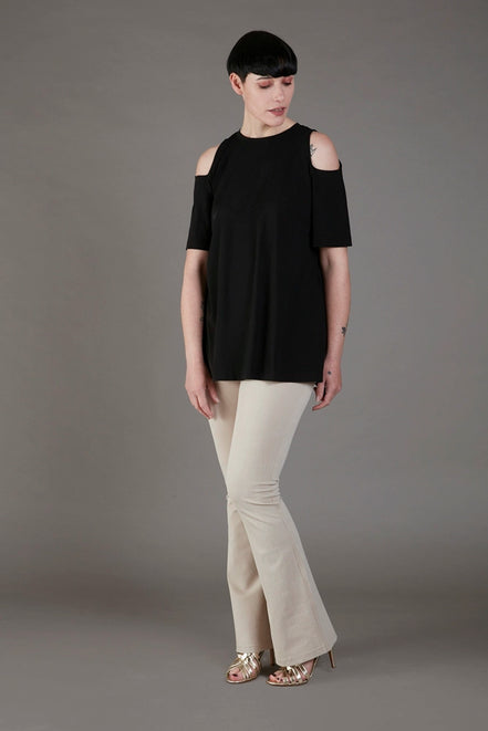 Jeans flare  in punto Milano leggero stretch beige