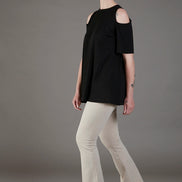 Jeans flare  in punto Milano leggero stretch beige