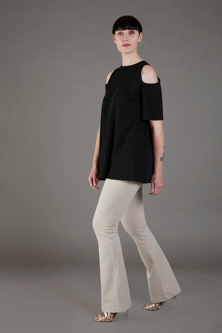 Jeans flare  in punto Milano leggero stretch beige