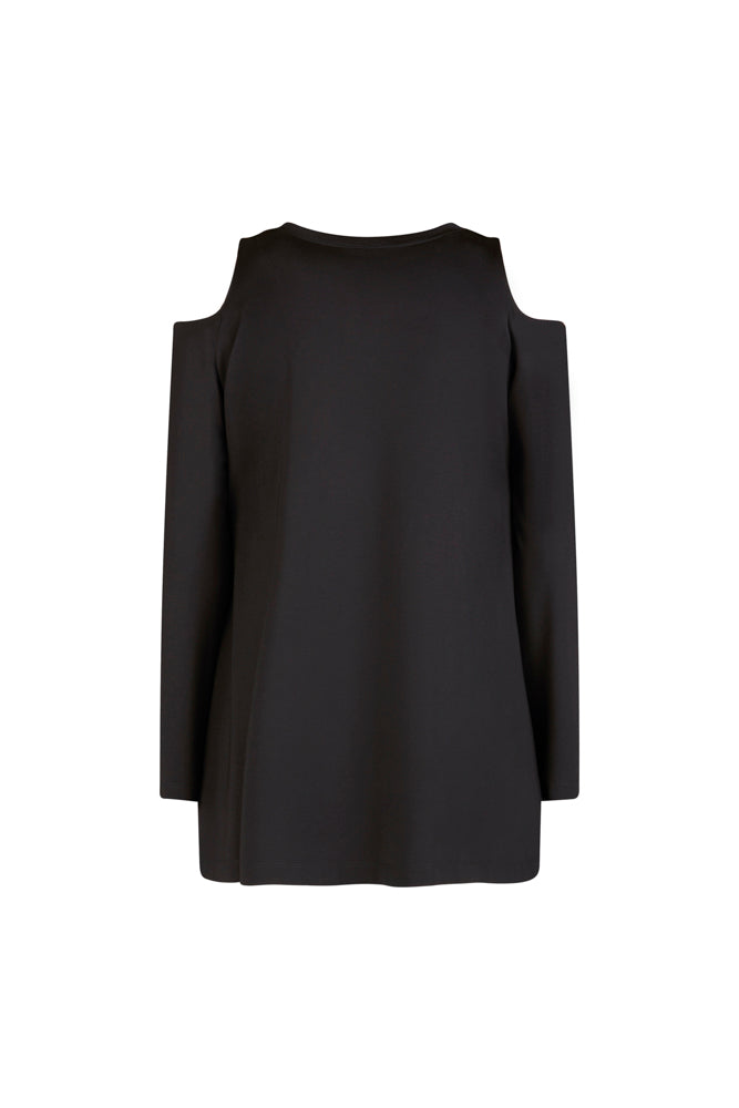 Maglia donna nera manica lunga con scollo all’americana Ischia