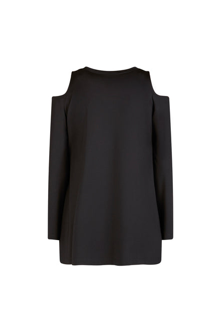 Maglia donna nera manica lunga con scollo all’americana Ischia