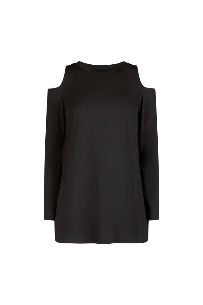 Maglia donna nera manica lunga con scollo all’americana Ischia