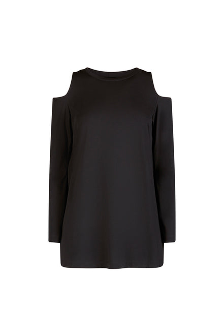 Maglia donna nera manica lunga con scollo all’americana Ischia