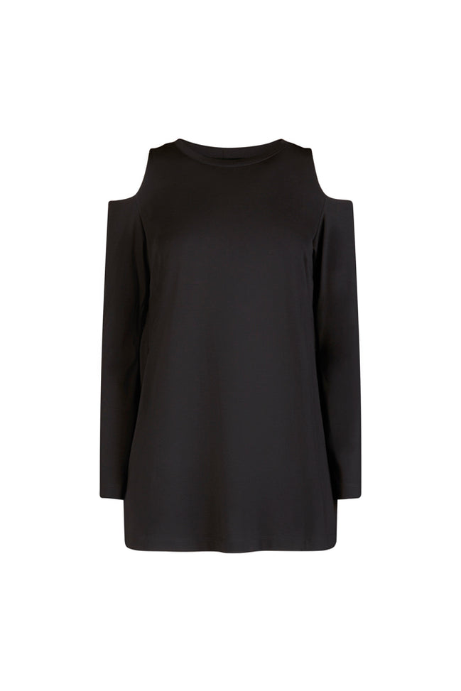 Maglia donna nera manica lunga con scollo all’americana Ischia