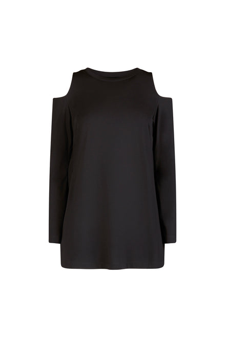 Maglia donna nera manica lunga con scollo all’americana Ischia