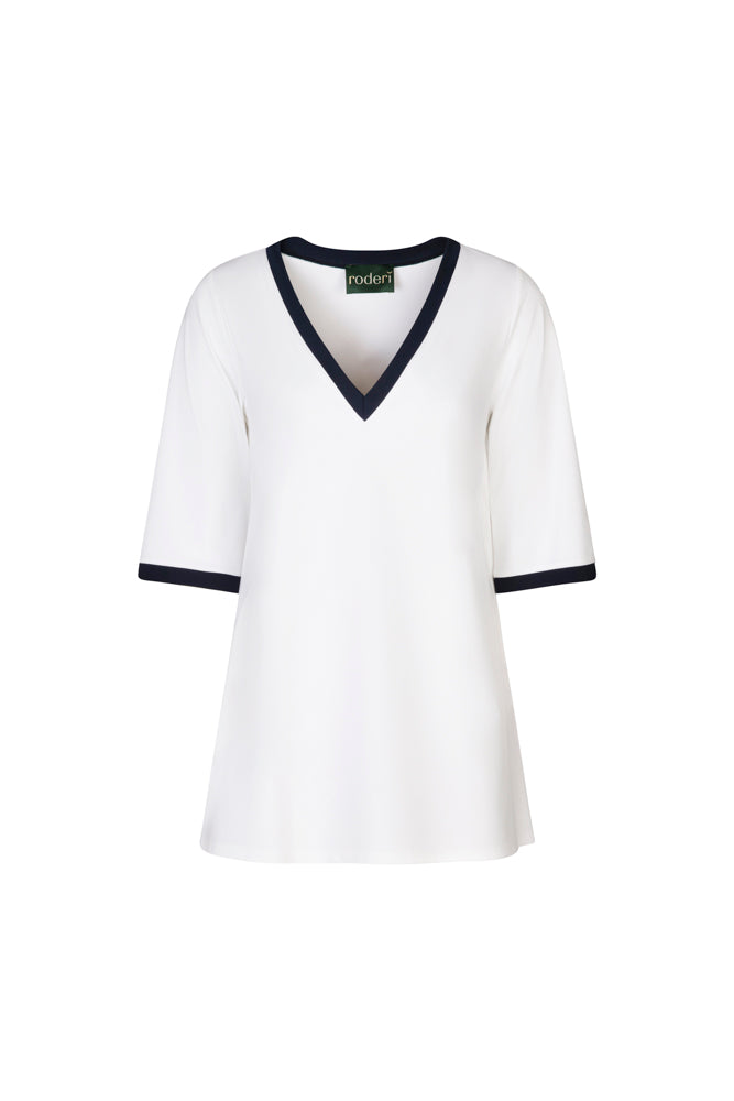 Napoli Top in White with Navy Trim
