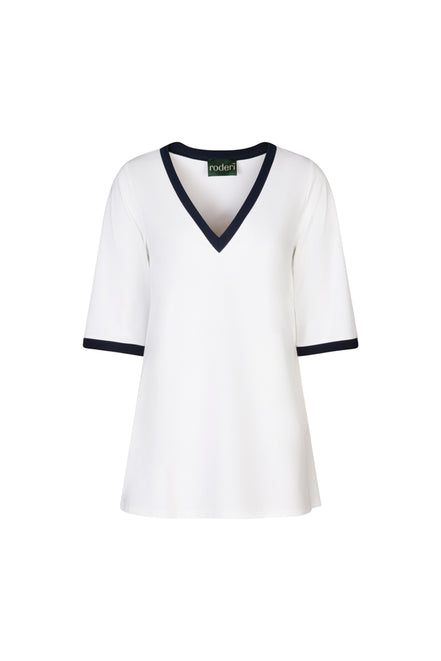 Napoli Top in White with Navy Trim
