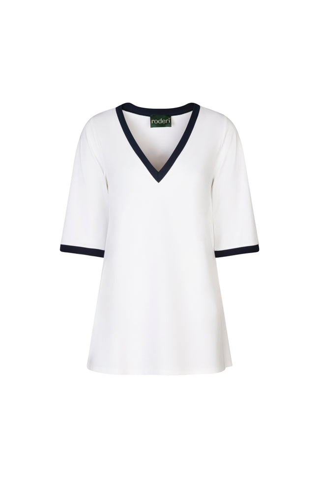 Napoli Top in White with Navy Trim