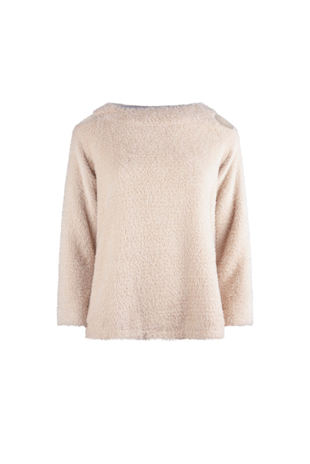 Maglia Sara felpa spalle scoperte pelouche cipria