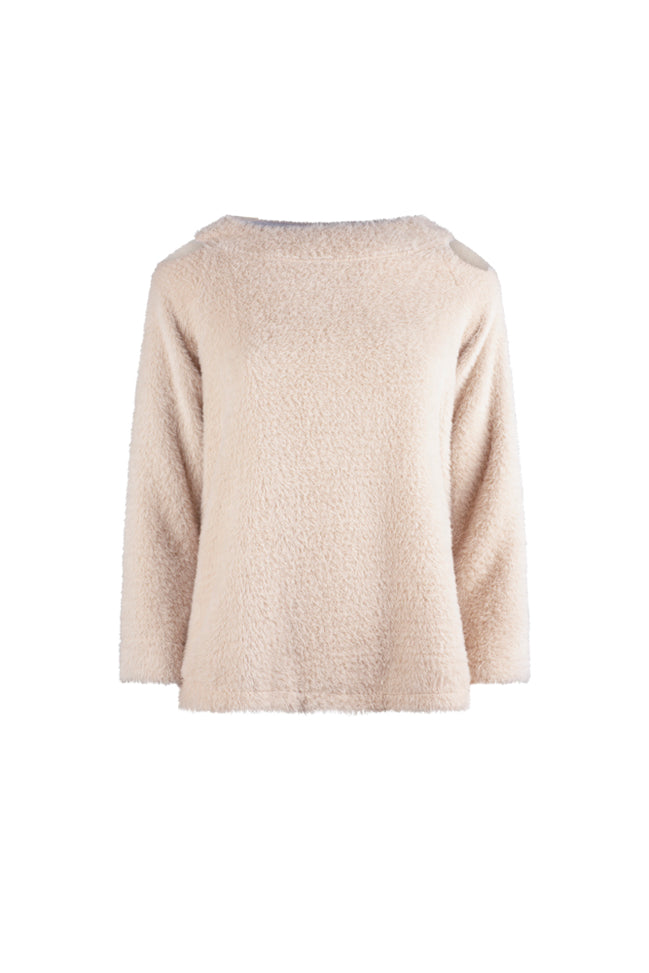Maglia Sara felpa spalle scoperte pelouche cipria