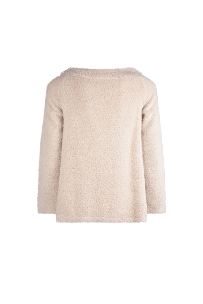 Maglia Sara felpa spalle scoperte pelouche cipria