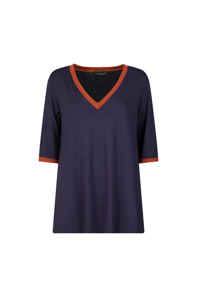 Maglia Napoli maglina blu con bordo cannella