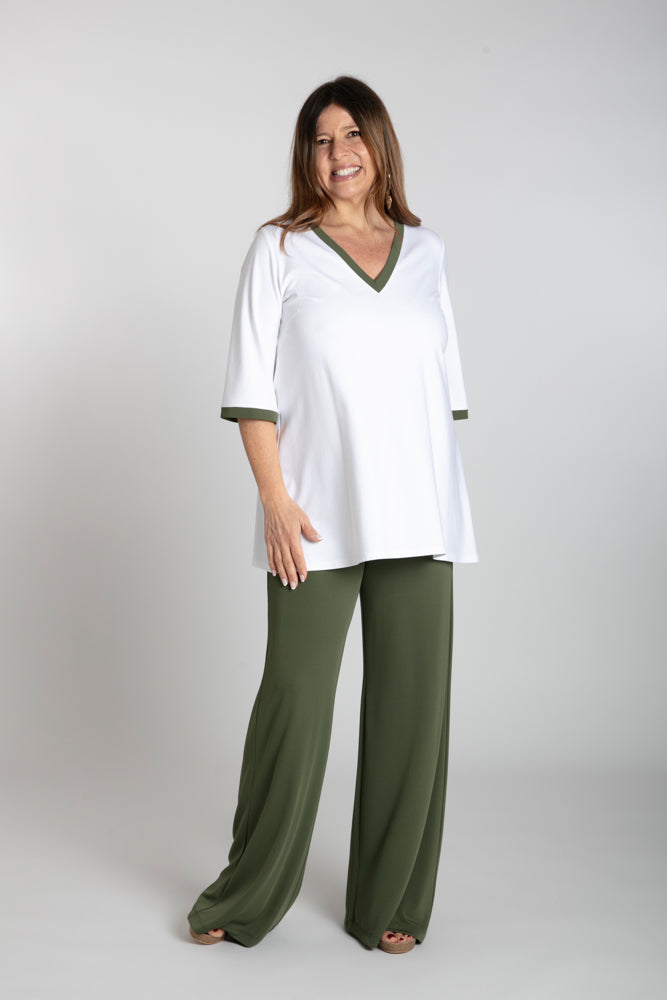 Panta Firenze fluido verde militare con baschina