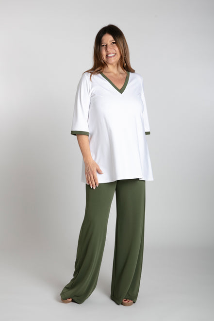 Panta Firenze fluido verde militare con baschina