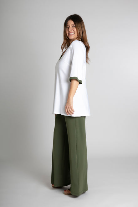 Panta Firenze fluido verde militare con baschina