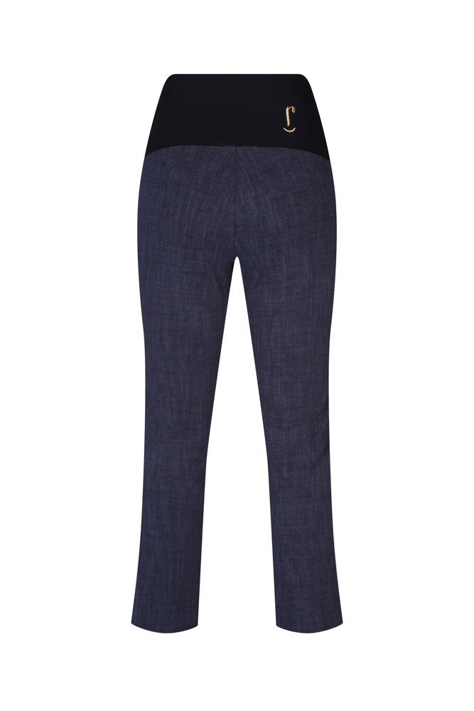 Panta Jackie cotone blu delavè con baschina