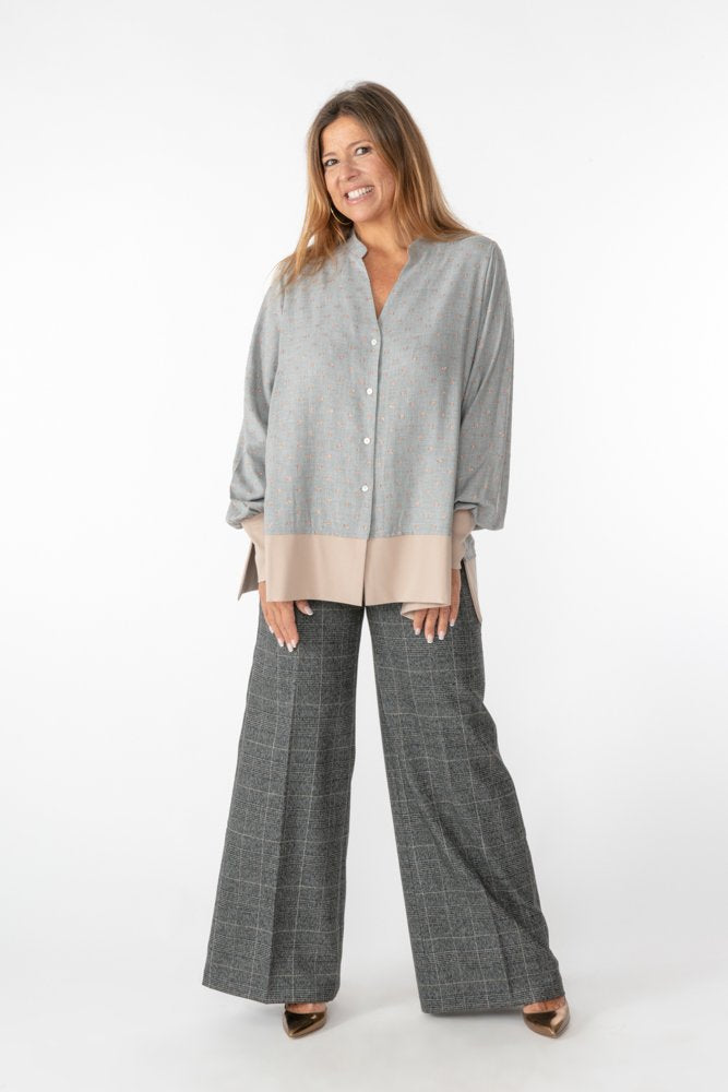 Panta Firenze principe di galles grigio lurex con baschina