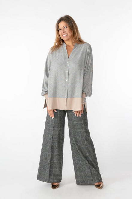 Panta Firenze principe di galles grigio lurex con baschina