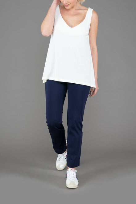 Audrey Trousers in Blue Cotton with Baschina Waistband