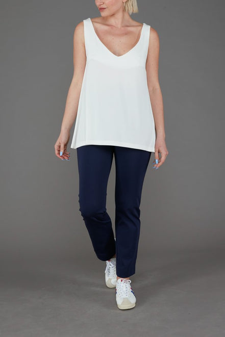 Audrey Trousers in Blue Cotton with Baschina Waistband