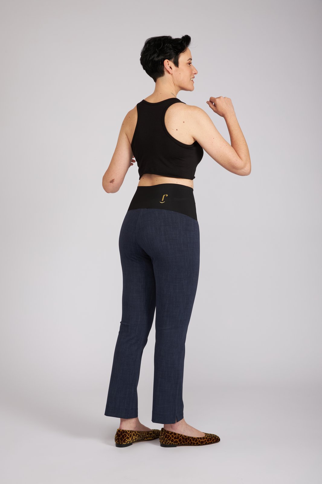 Panta Audrey punto milano cotone blu delavè