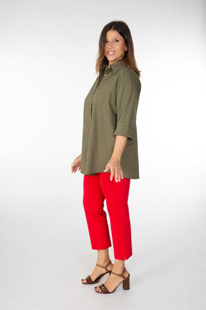 Audrey Trousers in Red Cotton with Baschina Waistband