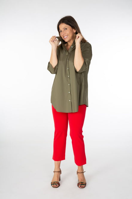BB Trousers in Red Cotton with Baschina Waistband