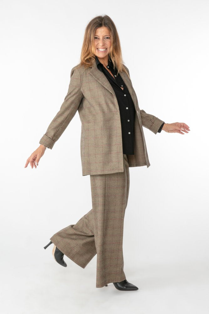 Panta Firenze in principe di galles beige e nero con baschina