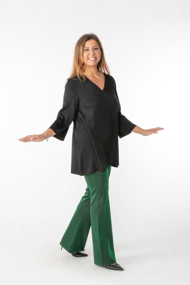 Panta Milano lurex verde con baschina