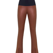Panta Ny donna in ecopelle color cuoio con spacchi frontali