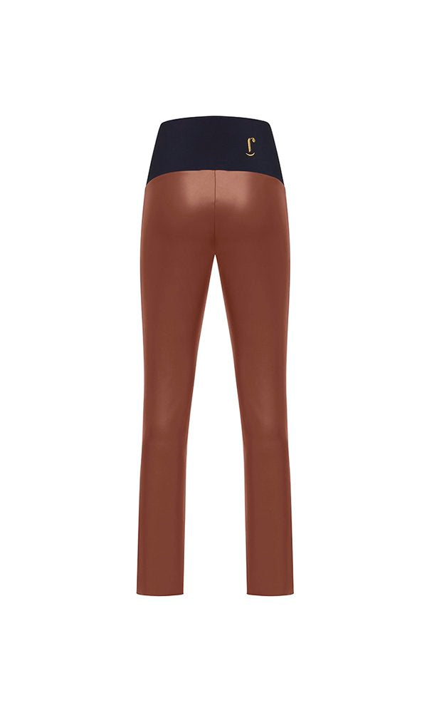 Panta Ny donna in ecopelle color cuoio con spacchi frontali