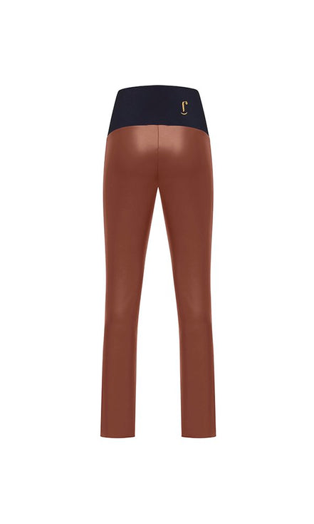 Panta Ny donna in ecopelle color cuoio con spacchi frontali