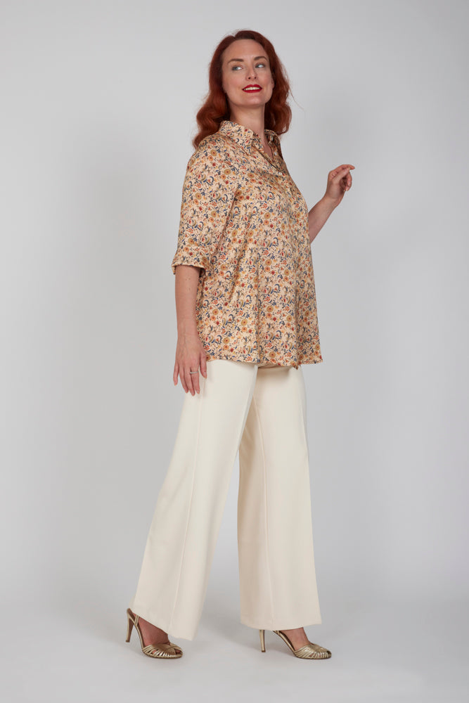 Panta Firenze crepe cady avorio con baschina