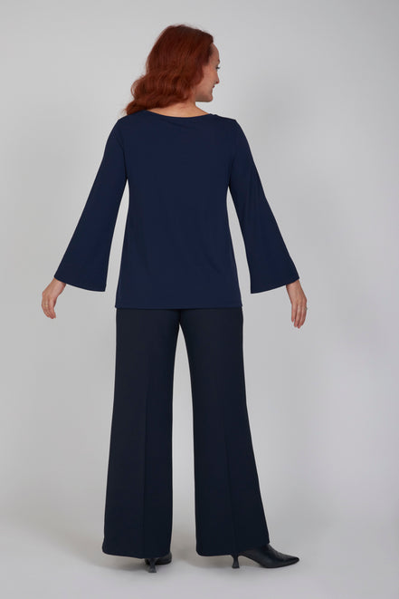 Panta Firenze crepe cady blu con baschina