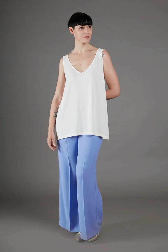Panta Firenze crepe satin celeste con baschina
