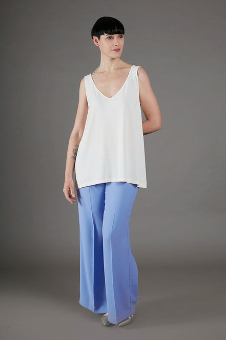 Panta Firenze crepe satin celeste con baschina
