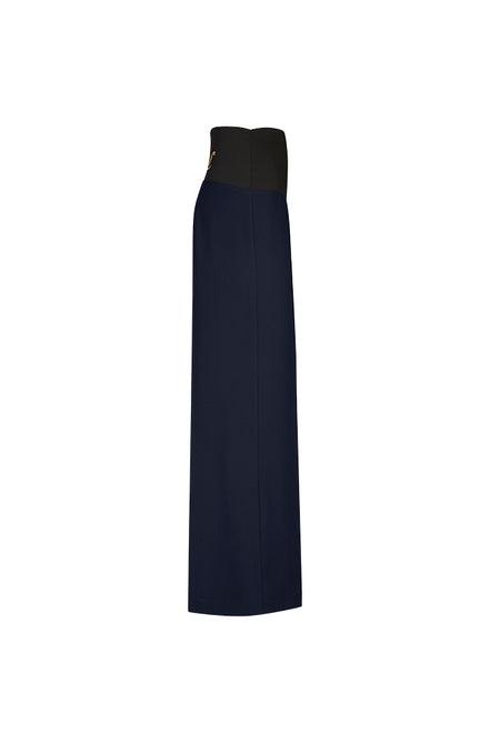 Panta Firenze crepe satin blu con baschina