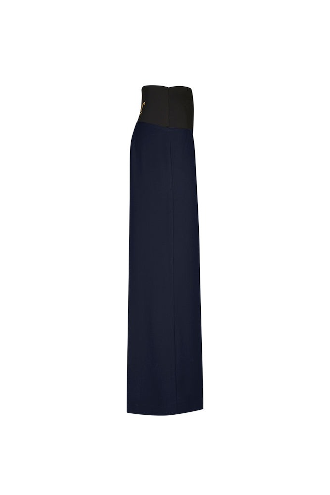 Panta Firenze crepe cady blu con baschina