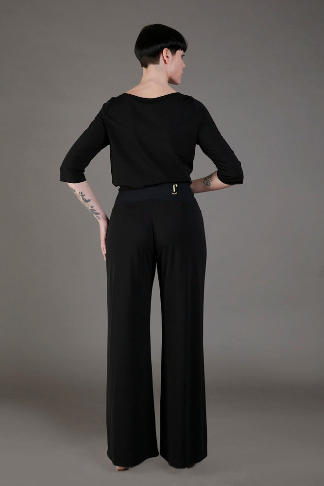 Panta Firenze crepe satin nero con baschina