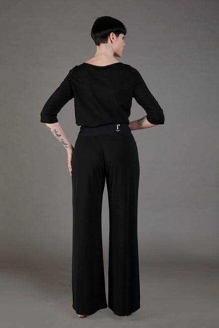 Panta Firenze crepe satin nero con baschina
