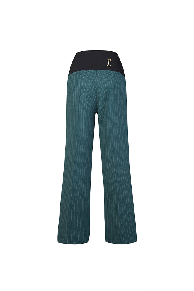 Panta Firenze gessato verde con baschina
