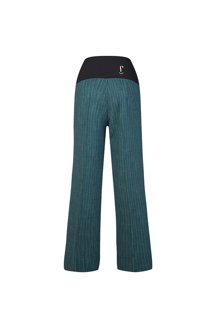 Panta Firenze gessato verde con baschina