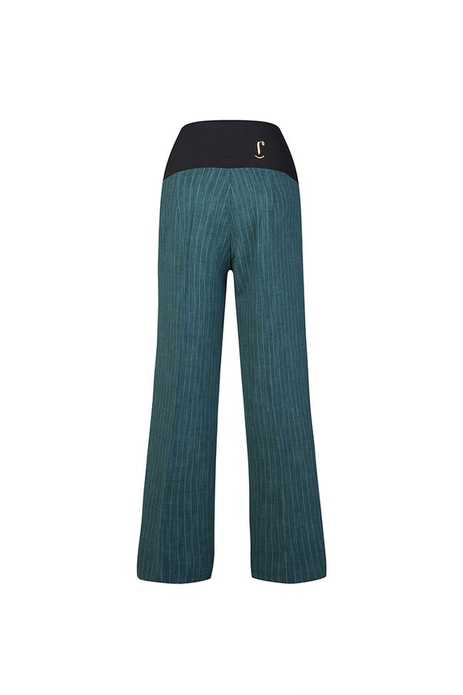 Panta Firenze gessato verde con baschina