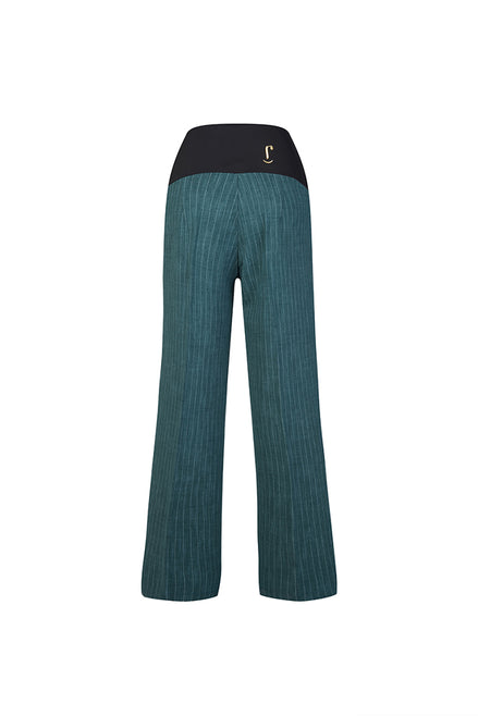 Panta Firenze gessato verde con baschina